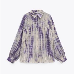 Zara Purple Tie-Dye Linen Blouse NWT